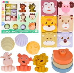 Sada mäkkých senzorických stavebníc so zvieratkami z eko gumy, 18 ks