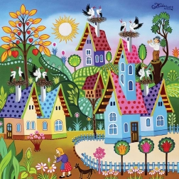 Štvorcové puzzle Zlet bocianov 1000 dielikov