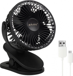 Ruhhy bezdrôtový stolný ventilátor s USB-C a klipom - čierny