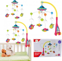 Detská kolotoč do postieľky UFO s lietadlami a projektorom