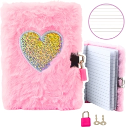 Plyšový denník so zámkom, srdce ružový A6, 80 listov