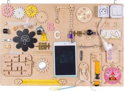 Drevená senzorická busy board tabuľa 75 × 50 cm