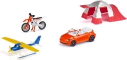 Siku Super darčeková sada voľný čas – kabriolet, hydroplán, motorka a stan