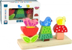 Drevená skladačka kvet, motýľ a vták