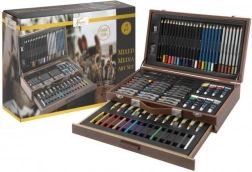 Veľký drevený kreatívny kufrík – sada 91 ks na maľovanie a kreslenie
