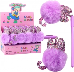 Dlhé gélové pero s fialovou pom-pom