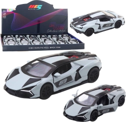 Kovové pretekárske autíčko 1:32 so spätným pohonom a otváracími dverami – sivé