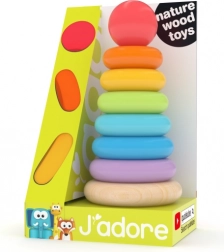 Dúhové krúžky na tyči – drevená vzdelávacia hračka pre najmenších