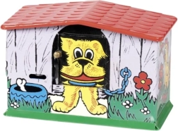 plechová pokladnička psík v búdke