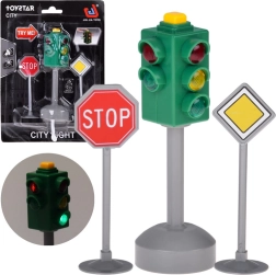 svetelná semaforová hračka so zvukom a 2 dopravnými značkami