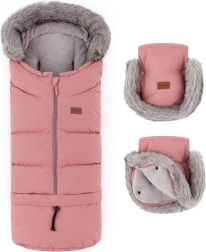 Petite&Mars zimný set fusak Arctic 4v1 a rukavice na kočík Furry old rose
