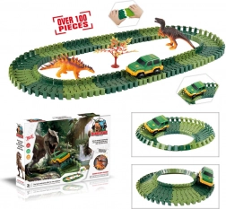 Variabilná dráha s dinosaurami – 100 dielov so svietiacim autíčkom