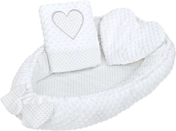 Luxusné detské hniezdočko s vankúšikom a perinkou New Baby Minky Srdiečko biele