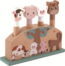 vystreľovacie zvieratká farma – drevená pop-up hračka pre najmenších