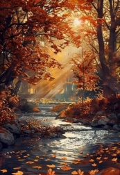 Diamantové maľovanie jesenný potok 30 × 40 cm