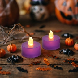 Halloweenové LED čajové sviečky fialové, 2 ks