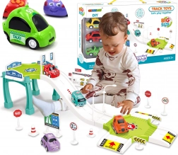 Parkovacia garáž a dráha pre autá WOOPIE so stanicou a dopravnými značkami