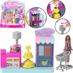Mini supermarket Barbie Land s bábikou s pokladňou