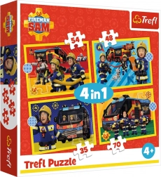 Puzzle 4v1 POŽIARNIK SAM – hasiči na výjazde (35, 48, 54, 70 dielikov) Trefl