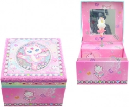 Ružová hracia šperkovnica s mačacou balerínou