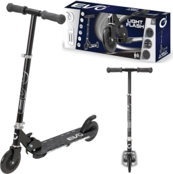 EVO Light Flash skladacia detská kolobežka s nastaviteľnou riadidlovou tyčou, čierna, svietiaca podesta