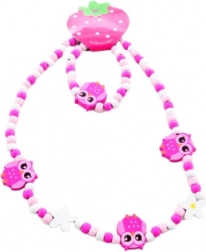 Sada náhrdelníka a náramku so sovičkami z drevených korálikov