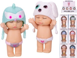 Bábika bábätko 8 cm s čiapočkou zvieratka, 12 variantov