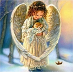 Diamantová mozaika - anjelik s mačičkou