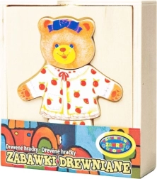 Obleč medvedíka – drevená skladacia sada oblečkov