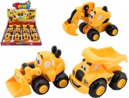 plastové stavebné autíčko pre najmenších 9 cm, 3 druhy, voľnobeh, 12 ks v boxe