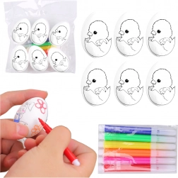 Polystyrénové veľkonočné vajíčka na maľovanie s fixkami, kuriatko v vajíčku, 6 ks