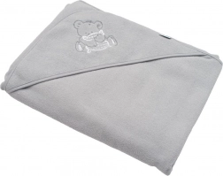 Detská froté osuška s kapucňou a výšivkou 100 × 100 cm – sivá myška