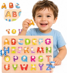 Tooky toy montessori drevené vkladacie puzzle abeceda s úchytmi