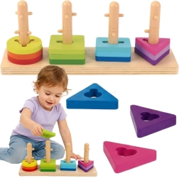 Tooky Toy drevená vkladačka a navliekačka geometrických tvarov