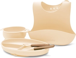 Detská silikónová jedálenská sada New Baby – béžová