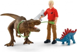 schleich dinosaurs útok tyranosaura rexe – herná sada s t-rexom, stegosaurom a výskumníkom
