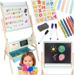 Drevená detská obojstranná tabuľa LULILO Kredo 3v1 s magnetmi, papierom a košmi