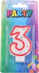 Párty sviečka číslo 3 červená