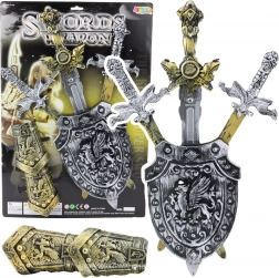 Rytířská sada s mečmi, štítom a chráničmi