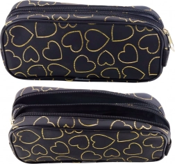 Púzdro čierne so zlatými srdiečkami dvojkomorové