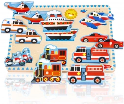 Drevené zvukové puzzle vozidlá