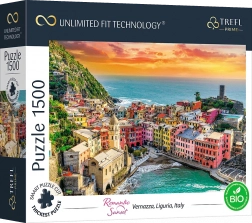 Puzzle TREFL Romantický západ slnka: Vernazza, Ligúria, Taliansko 1500 dielikov