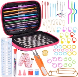 Súprava na háčkovanie 100 ks háčiky 0,6-6,5 mm s príslušenstvom v puzdre