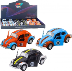 Kovový retro chrobák s pull-back pohonom a otváracími dverami 1:36