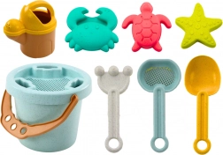 Pastelová súprava na piesok s vedierkom, lopatkou, hrabľami, sitkom a formičkami
