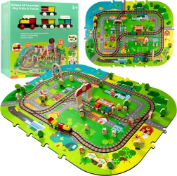 Penená 3D mestská podložka s vláčikom na batérie, koľajami a doplnkami 56 ks HUMBI