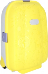 Detský kabínový kufor na kolieskach s LED kolieskami a miestom pre meno – žltá