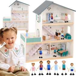 Drevený domček pre bábiky s figúrkami TOOKY TOY, 3 poschodia, FSC