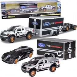 Maisto kovový set 1:64 – FORD Raptor s prívesom a FORD GT Heritage