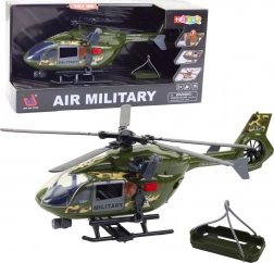 Vojenský vrtuľník so svetlami a zvukmi 1:12 s hákom a nosidlami